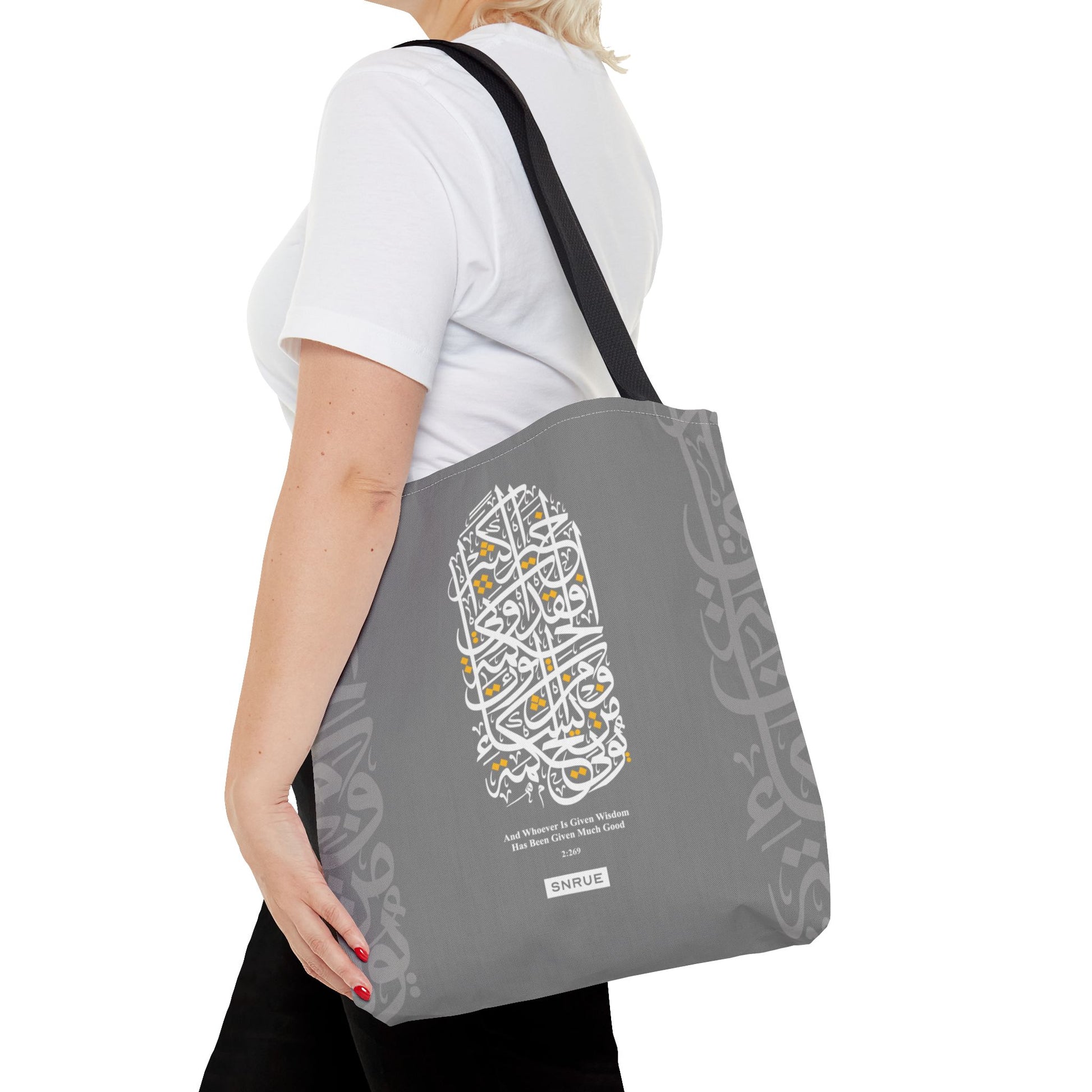 Wisdom Calligraphy Tote Bag – Gray Edition by SNRUE®