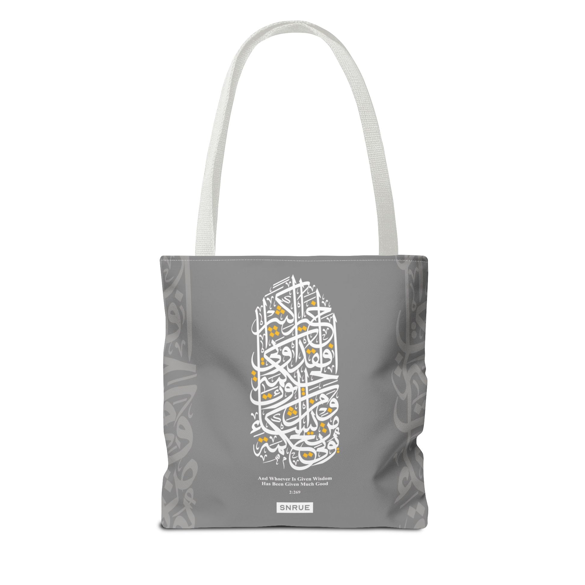 Wisdom Calligraphy Tote Bag – Gray Edition by SNRUE®