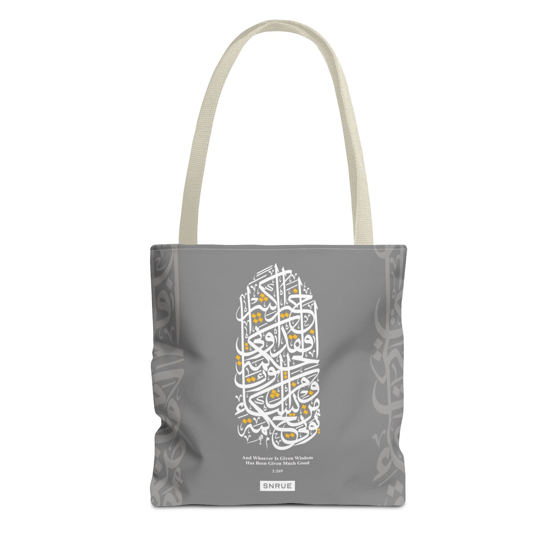 Wisdom Calligraphy Tote Bag – Gray Edition by SNRUE®