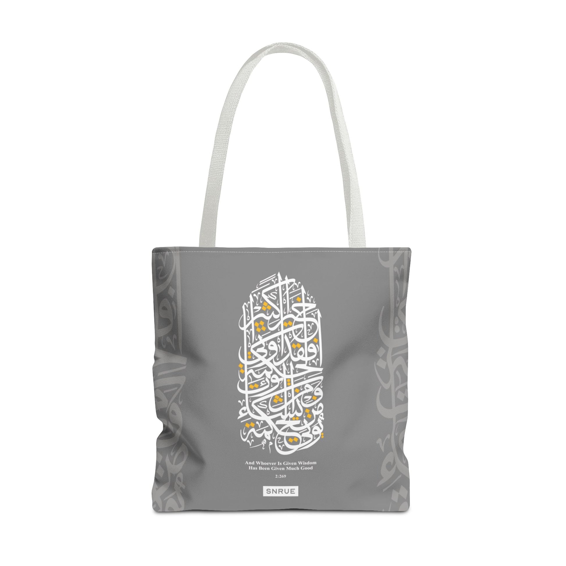 Wisdom Calligraphy Tote Bag – Gray Edition by SNRUE®