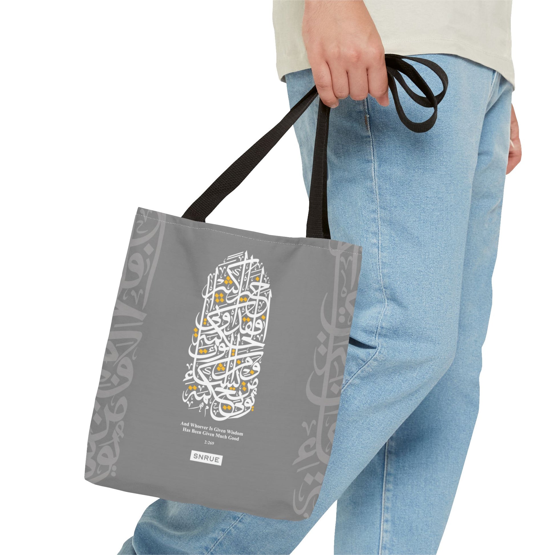 Wisdom Calligraphy Tote Bag – Gray Edition by SNRUE®