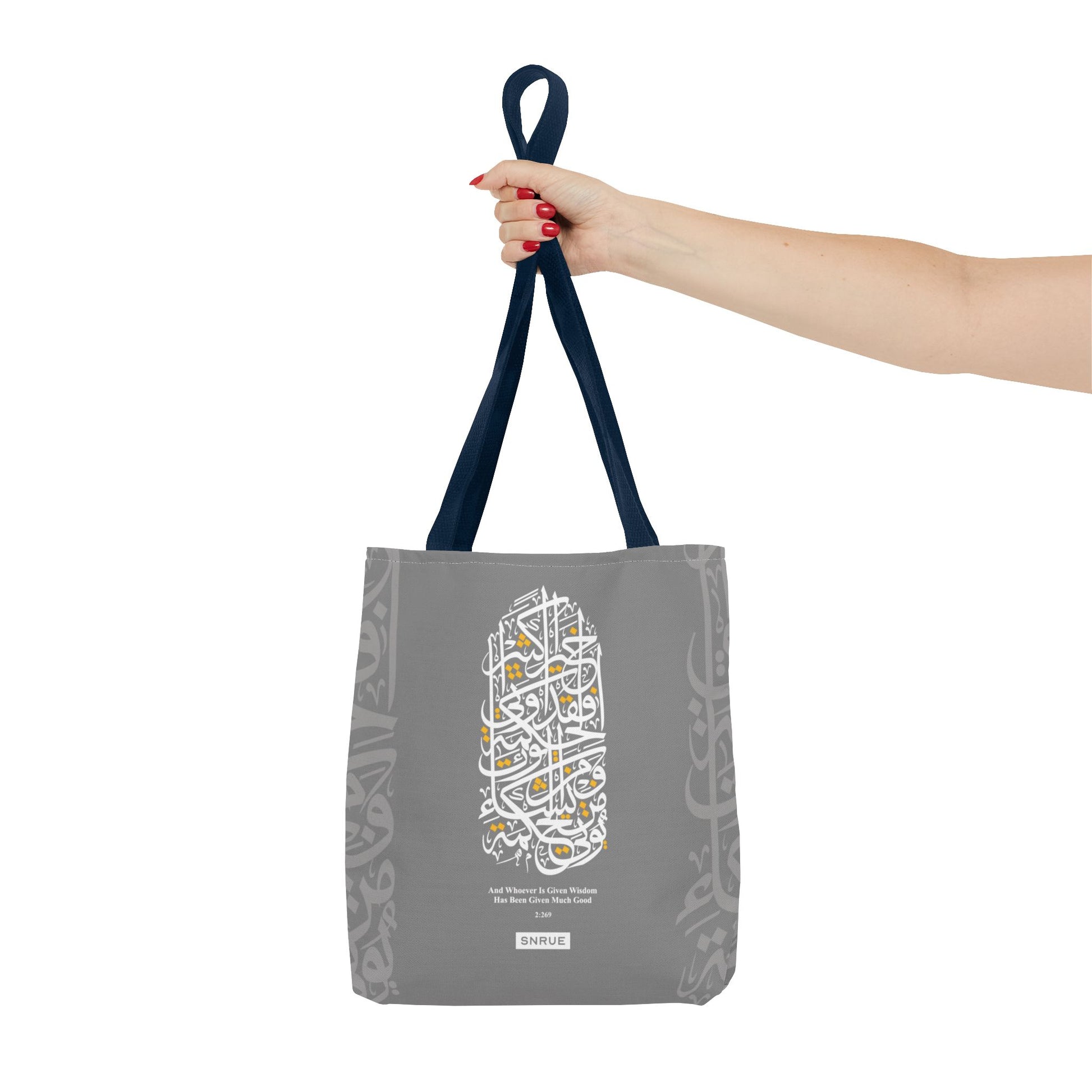 Wisdom Calligraphy Tote Bag – Gray Edition by SNRUE®