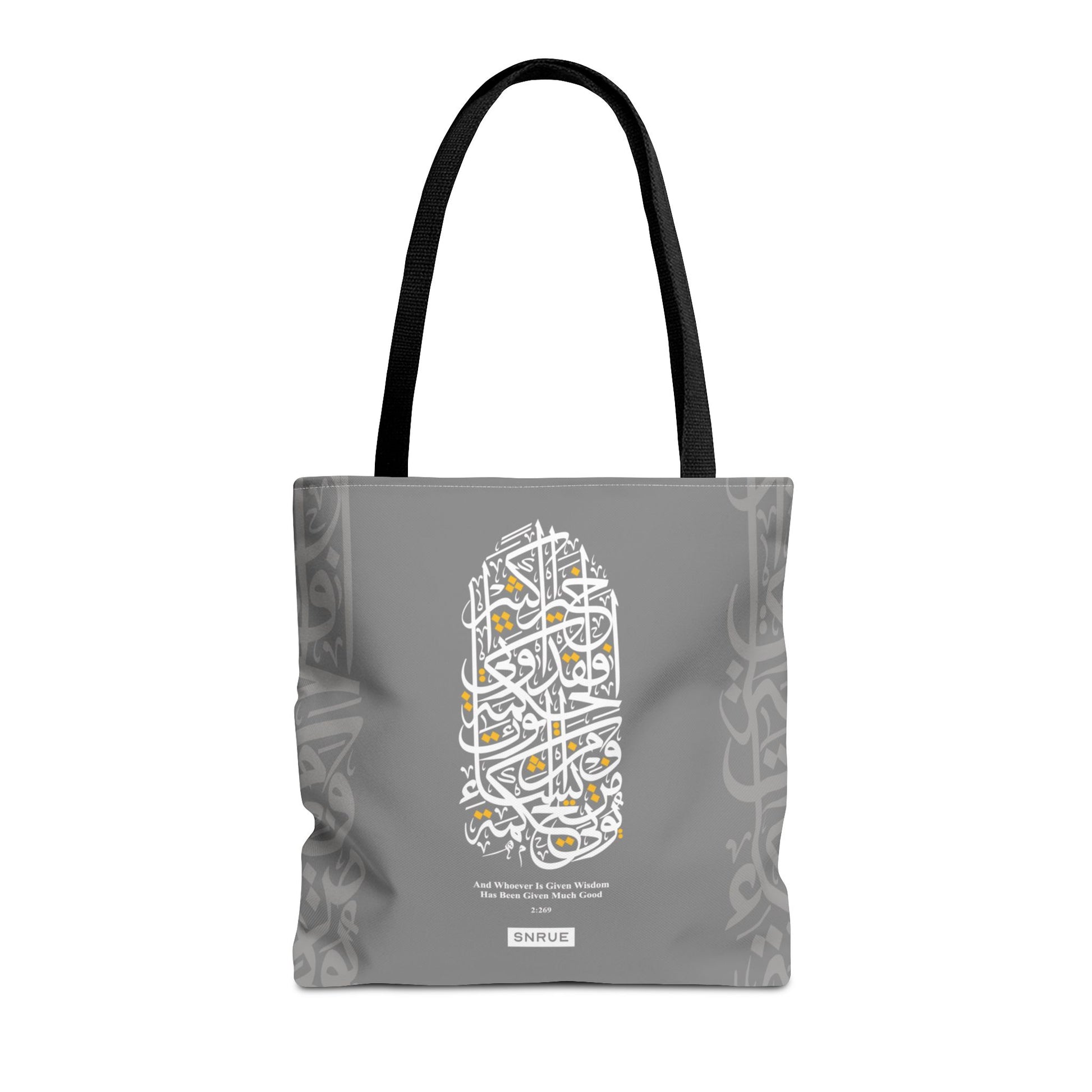 Wisdom Calligraphy Tote Bag – Gray Edition by SNRUE®