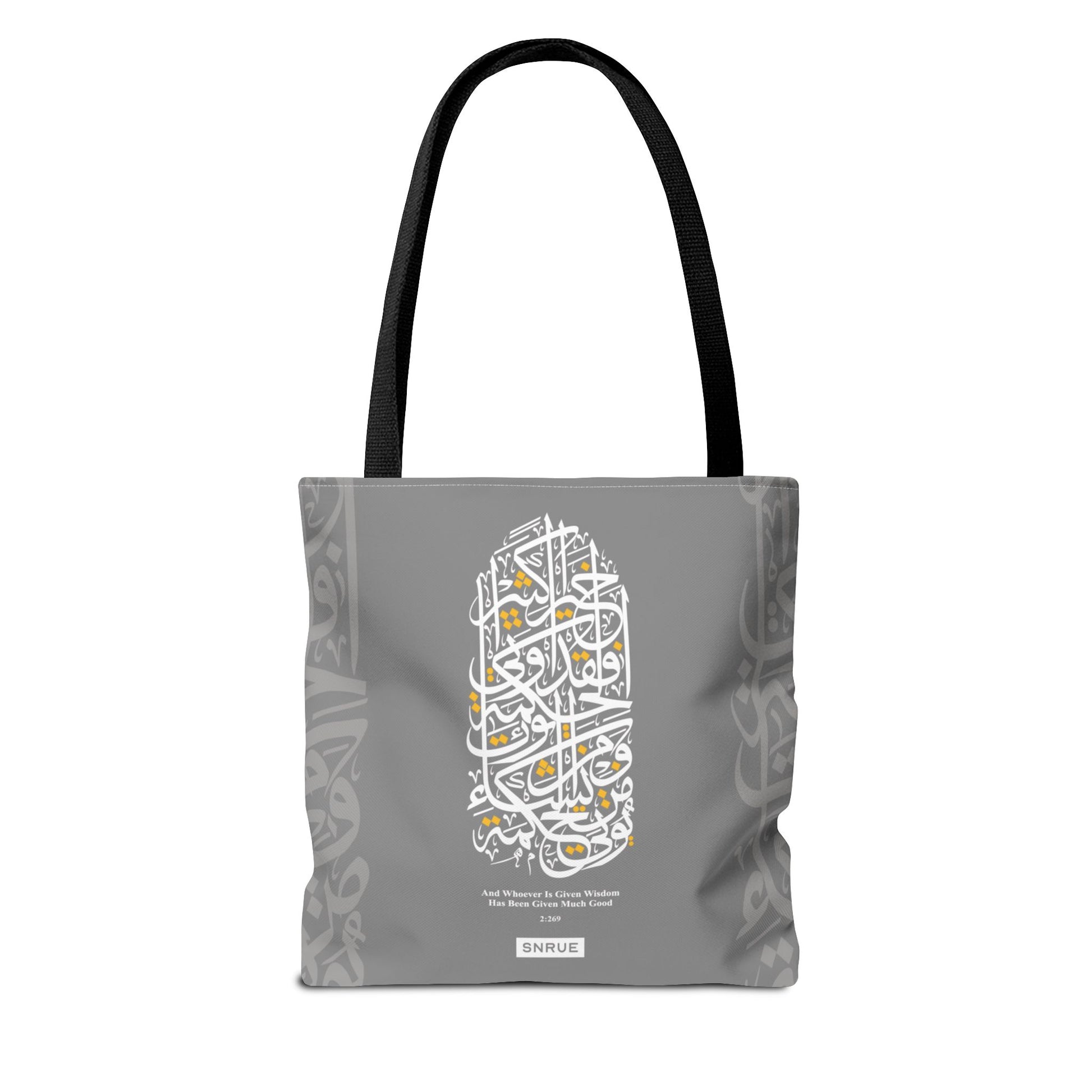 Wisdom Calligraphy Tote Bag – Gray Edition by SNRUE®