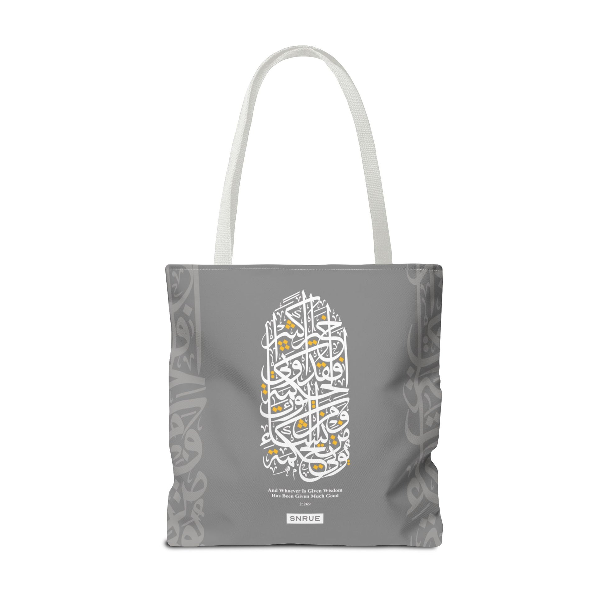 Wisdom Calligraphy Tote Bag – Gray Edition by SNRUE®