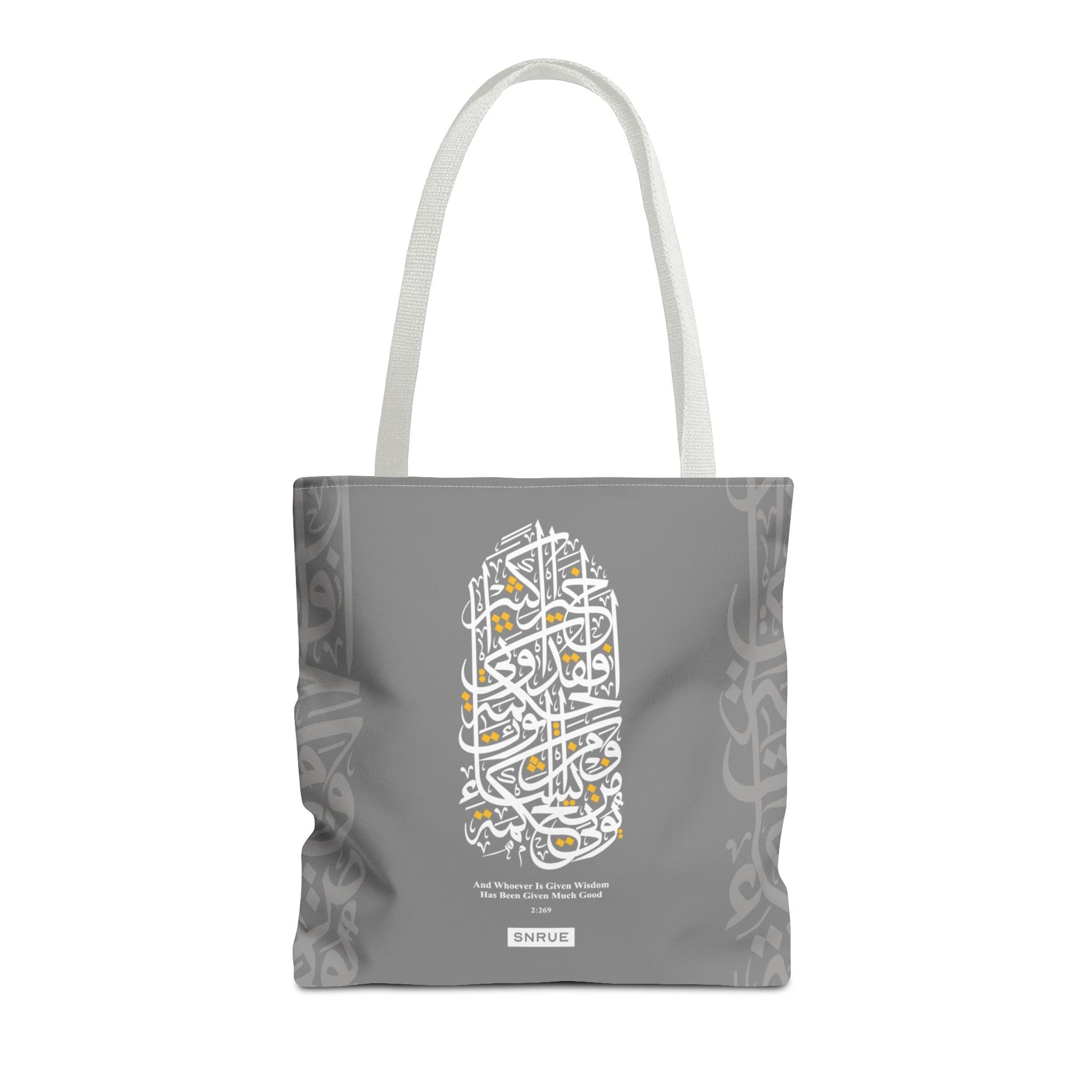 Wisdom Calligraphy Tote Bag – Gray Edition by SNRUE®