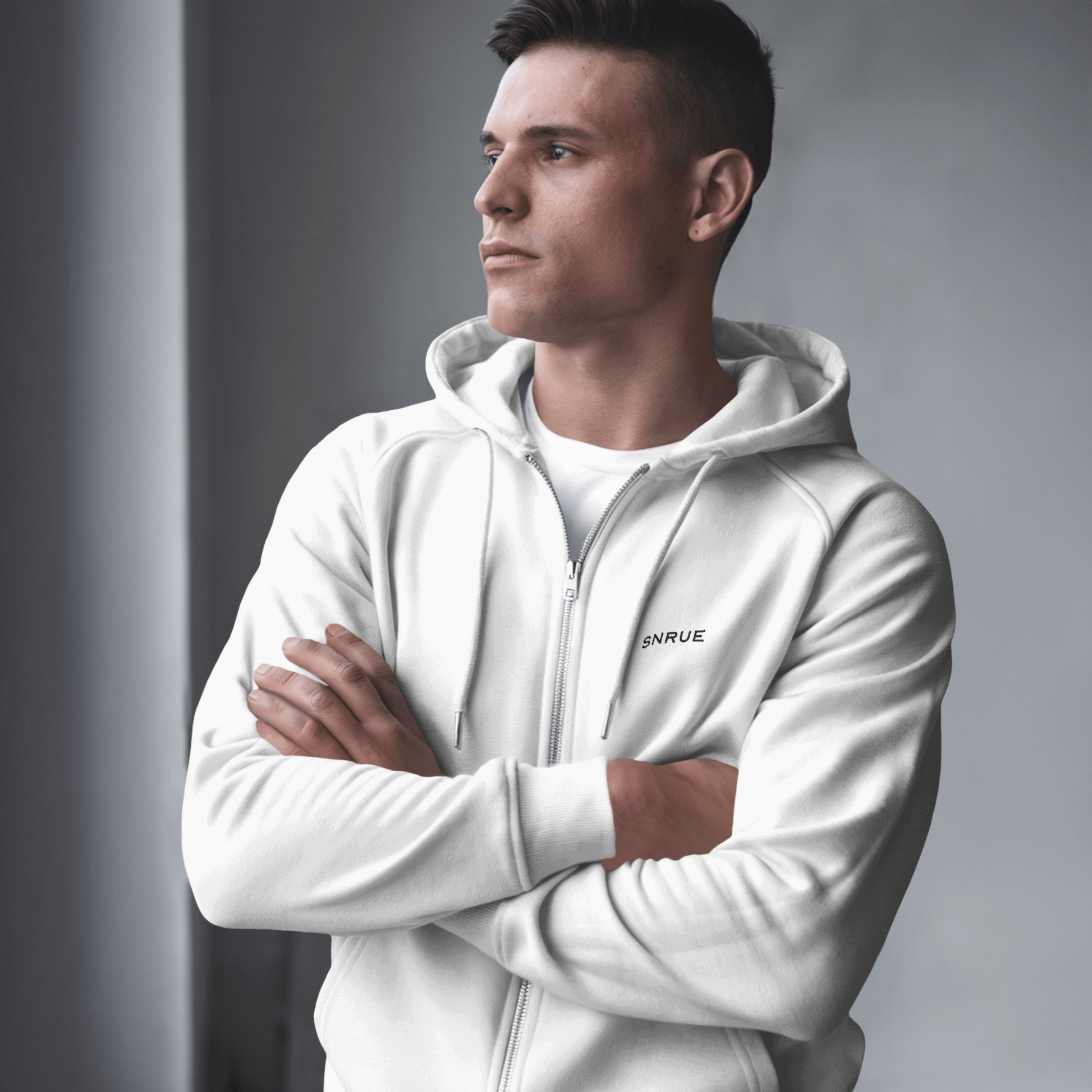 SNRUE® Sweat à Capuche Zippé Essentiel – Édition Blanche 