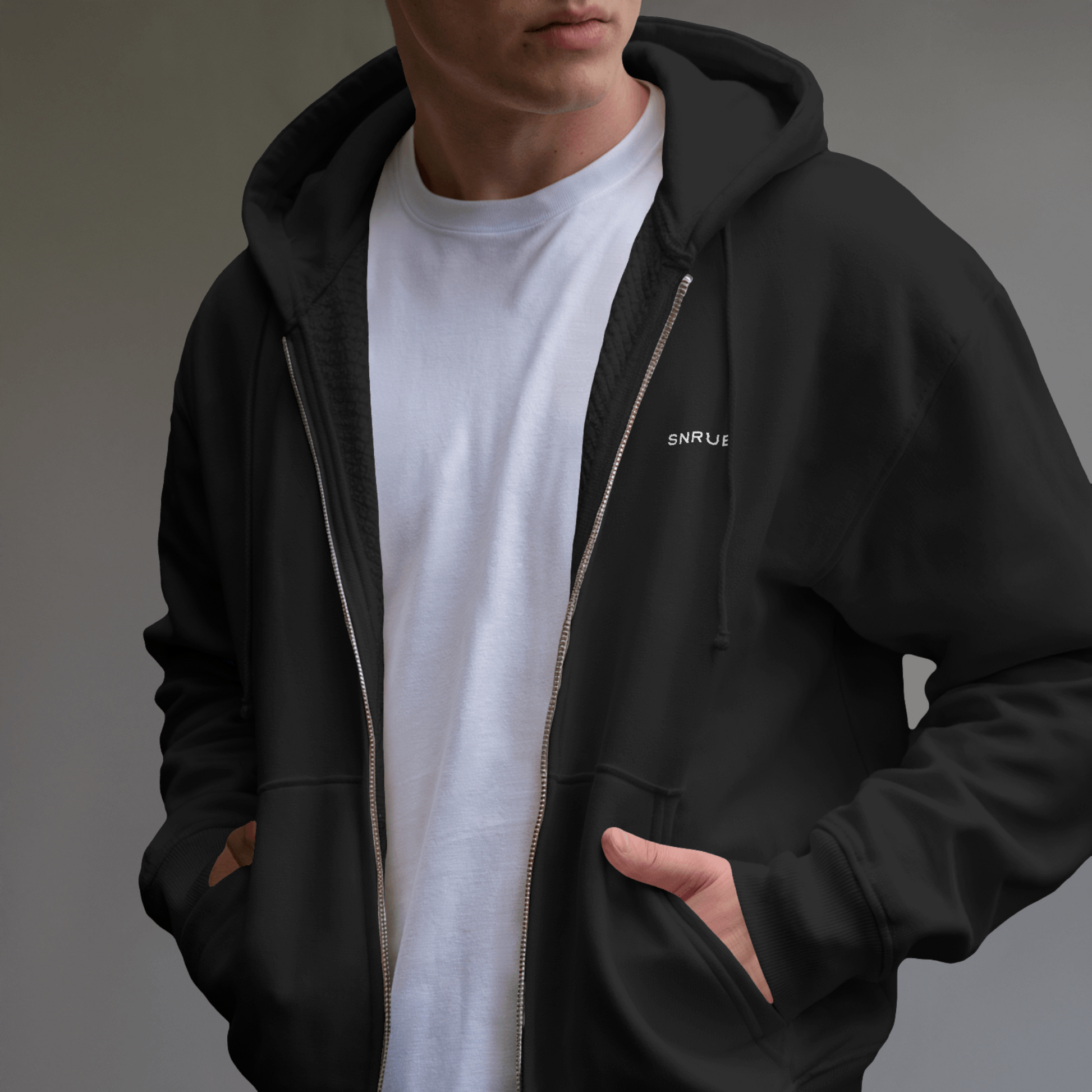 SNRUE® Hoodie com Fecho de Correr Essencial – Edição Preta 