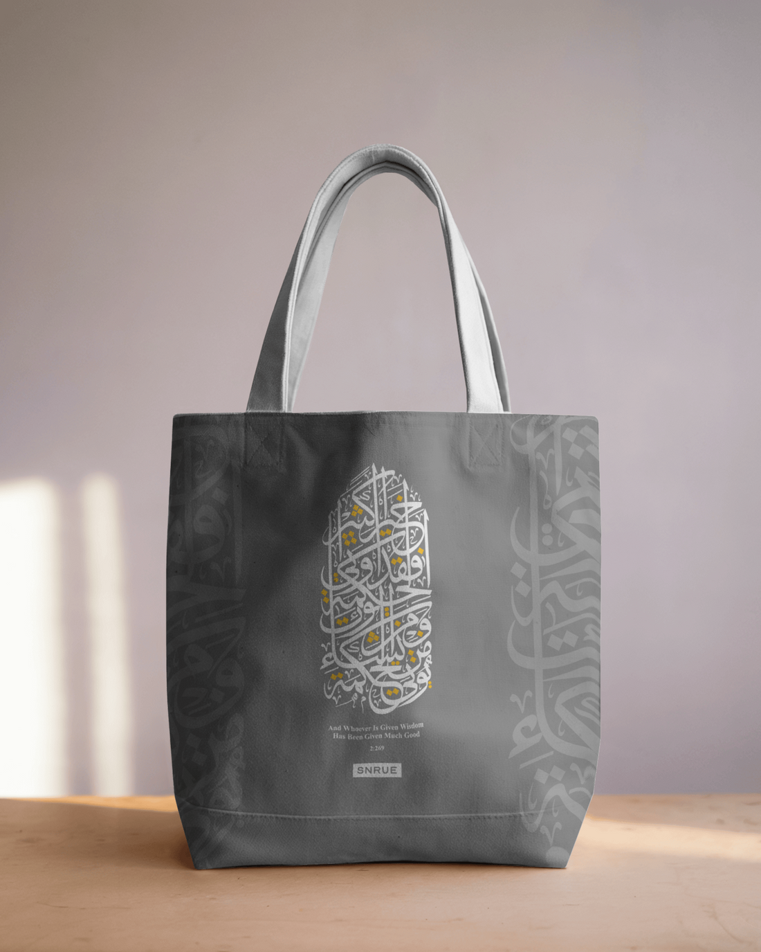 Wisdom Calligraphy Tote Bag – Gray Edition by SNRUE®